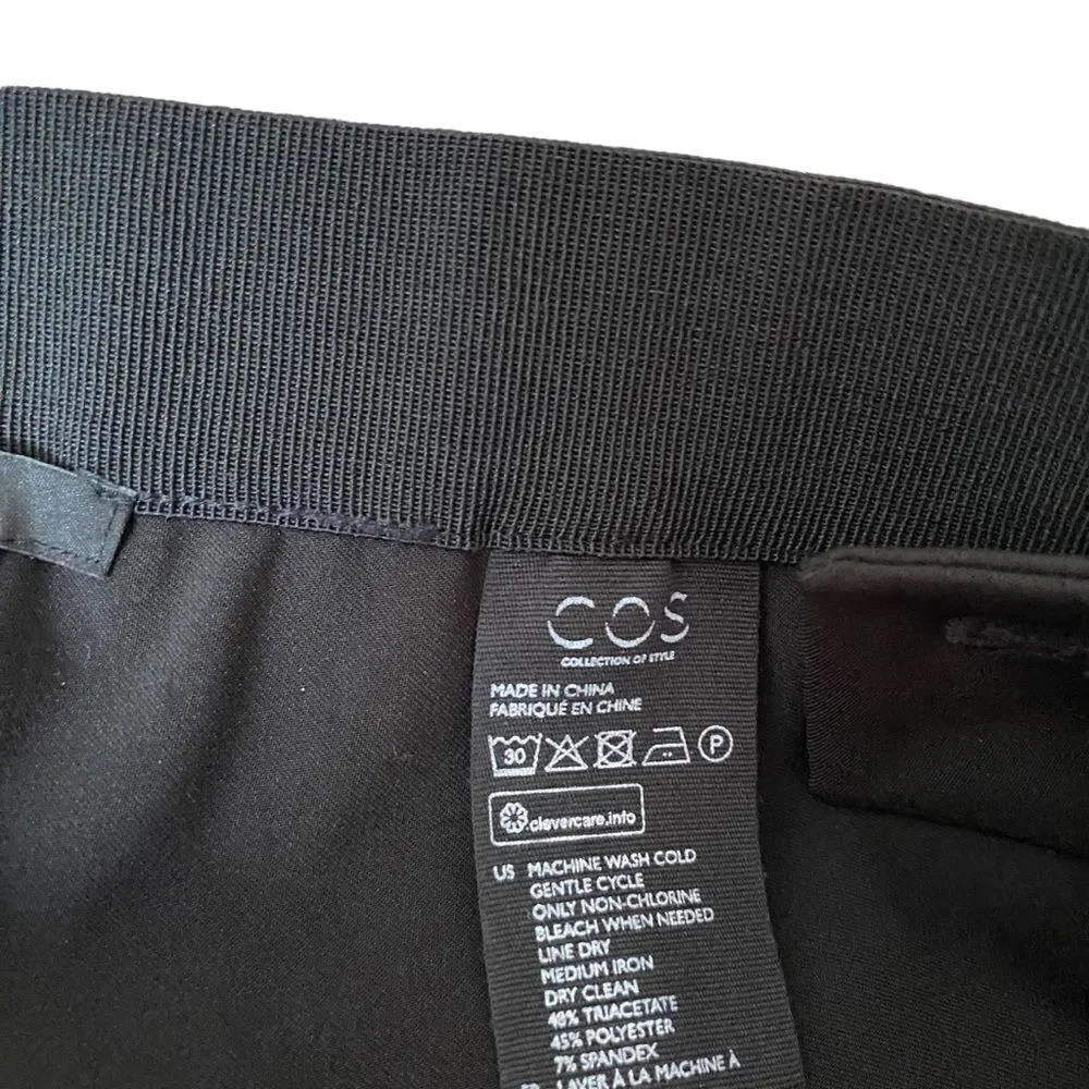 COS Black Slim Straight Stretch Trousers Size 6 Side Zip Triacetate - Picture 7 of 8